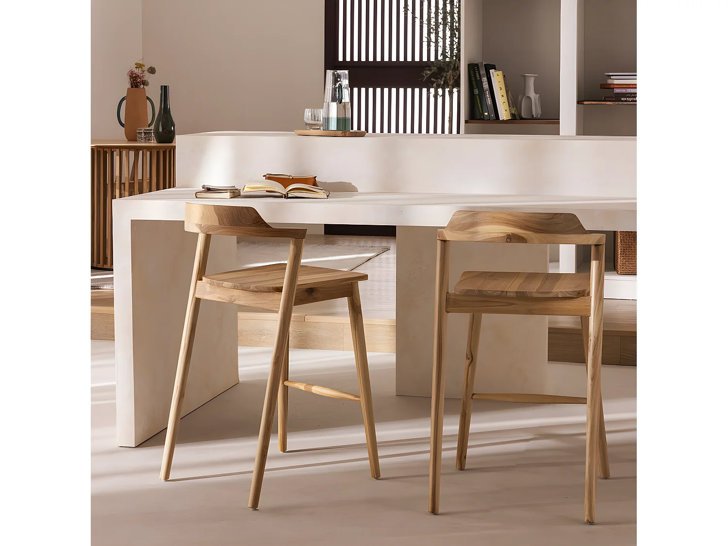 Joko - Lot de 2 chaises de bar en teck H75cm - Bois