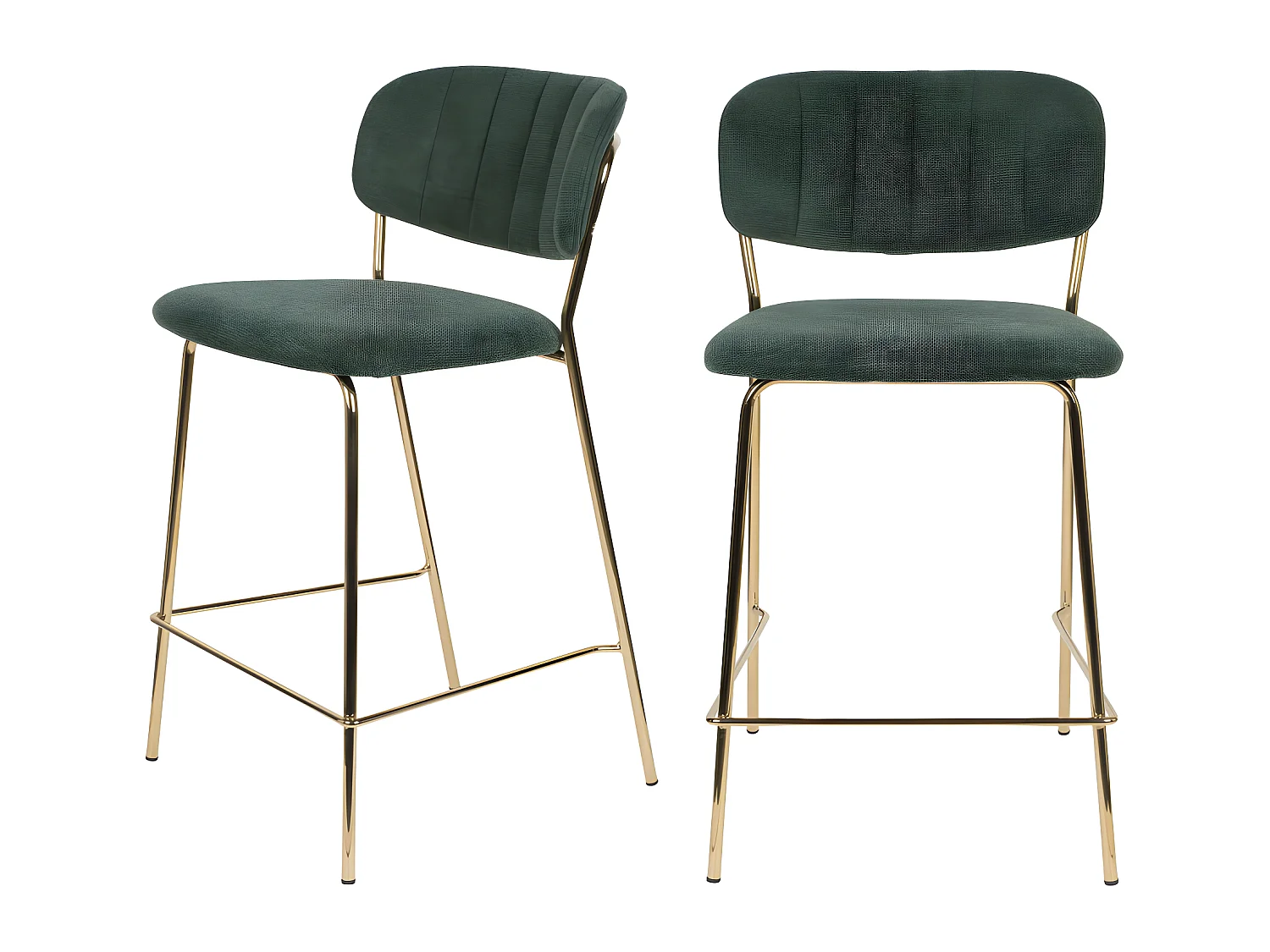 Jolien - Lot de 2 tabourets de bar en tissu avec pieds dorés H65cm - Vert