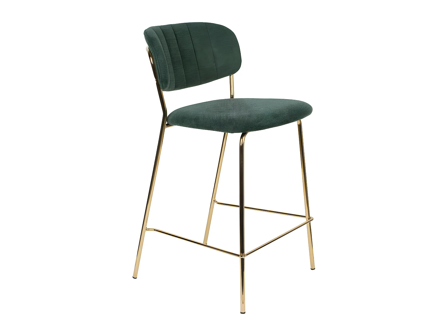 Jolien - Lot de 2 tabourets de bar en tissu avec pieds dorés H65cm - Vert