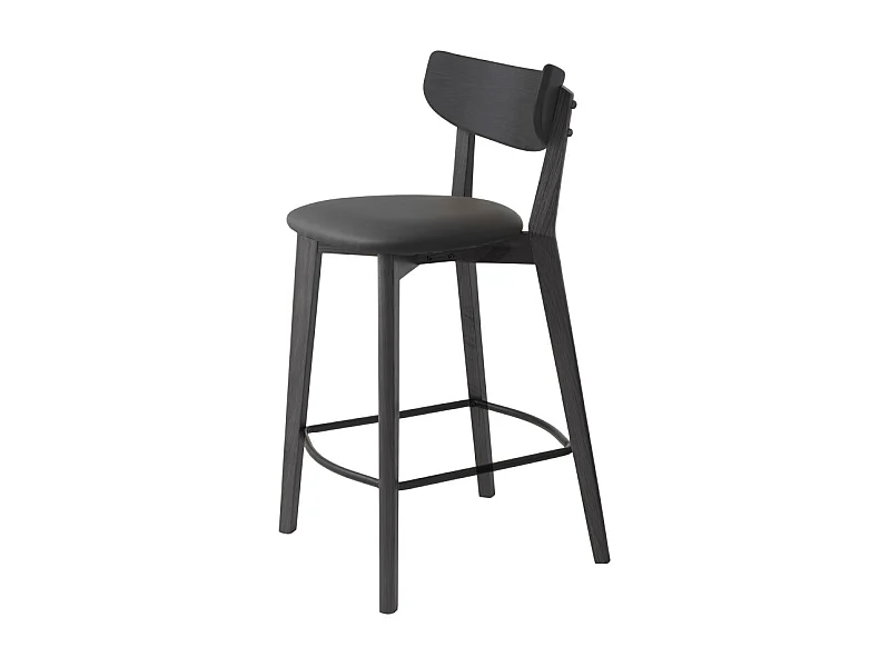 Aude - Lot de 2 chaises de bar en bois et simili H67cm - Noir