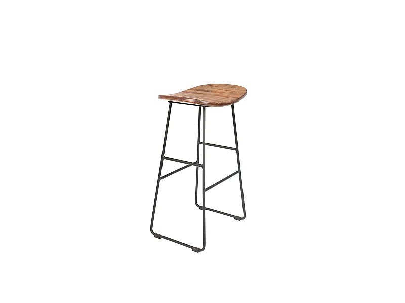 Tangle - Tabouret de bar en teck recyclé et métal H62cm - Naturel
