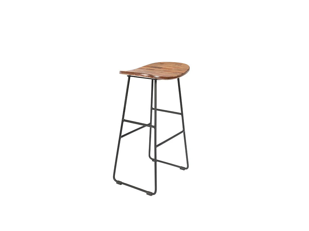 Tangle - Tabouret de bar en teck recyclé et métal H62cm - Naturel