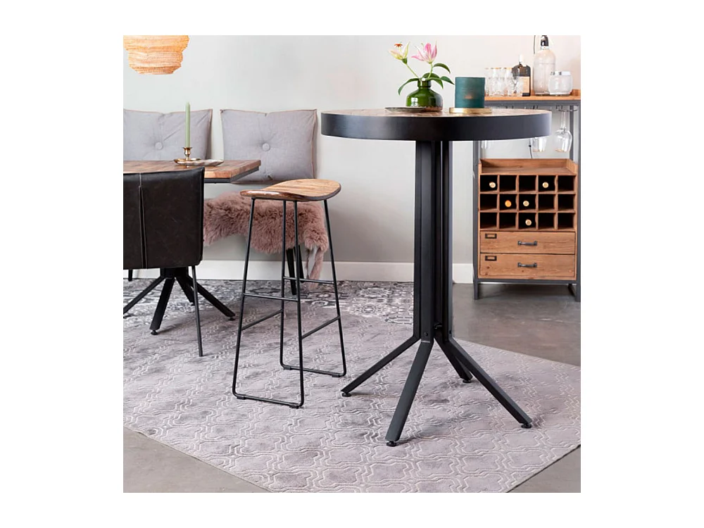 Tangle - Tabouret de bar en teck recyclé et métal H62cm - Naturel