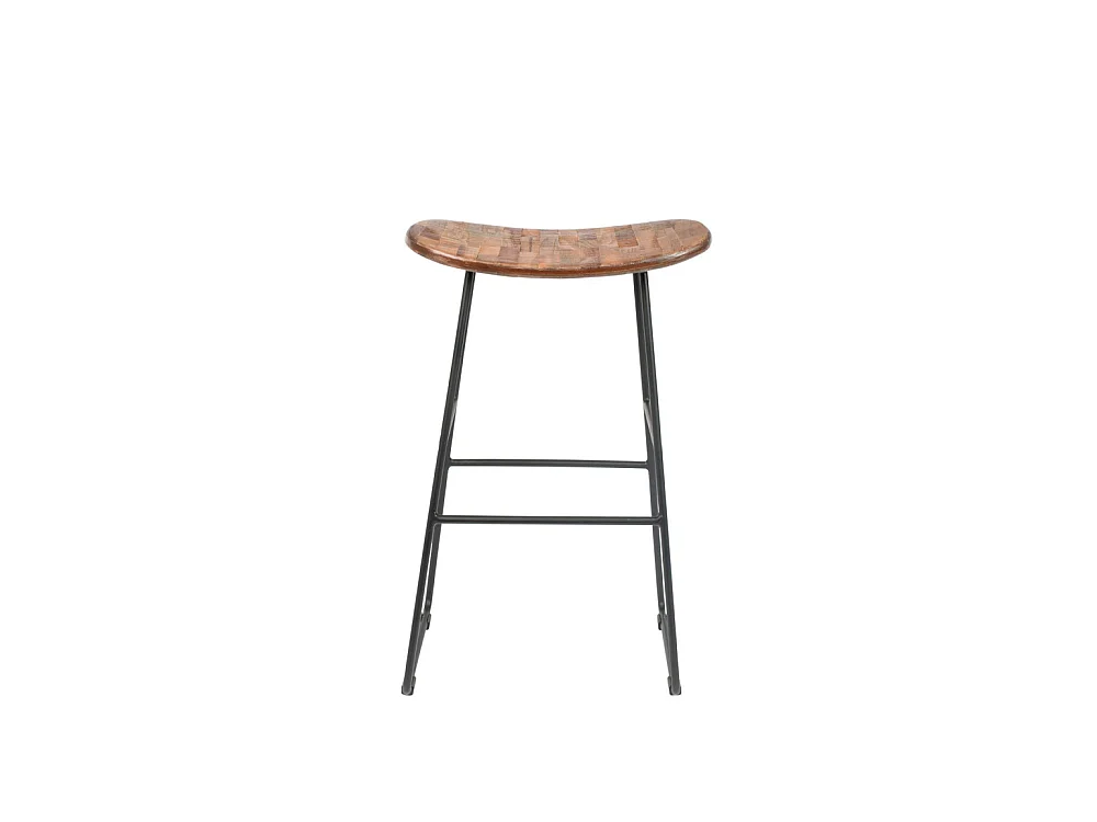 Tangle - Tabouret de bar en teck recyclé et métal H62cm - Naturel