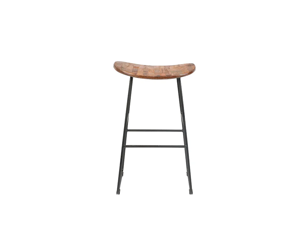 Tangle - Tabouret de bar en teck recyclé et métal H62cm - Naturel