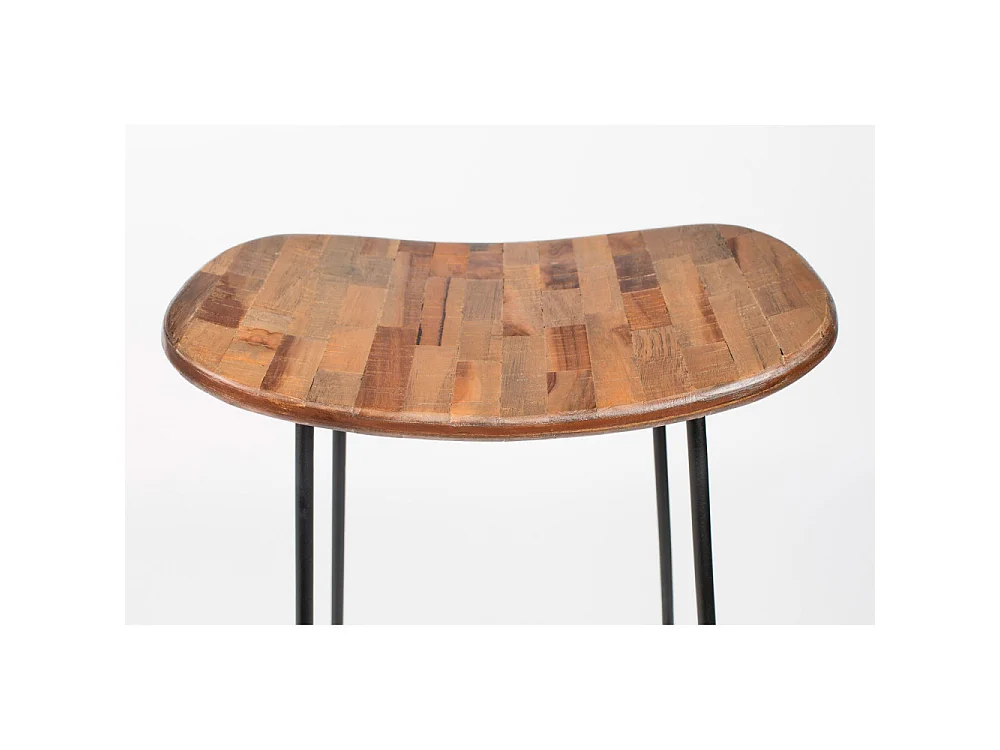 Tangle - Tabouret de bar en teck recyclé et métal H62cm - Naturel