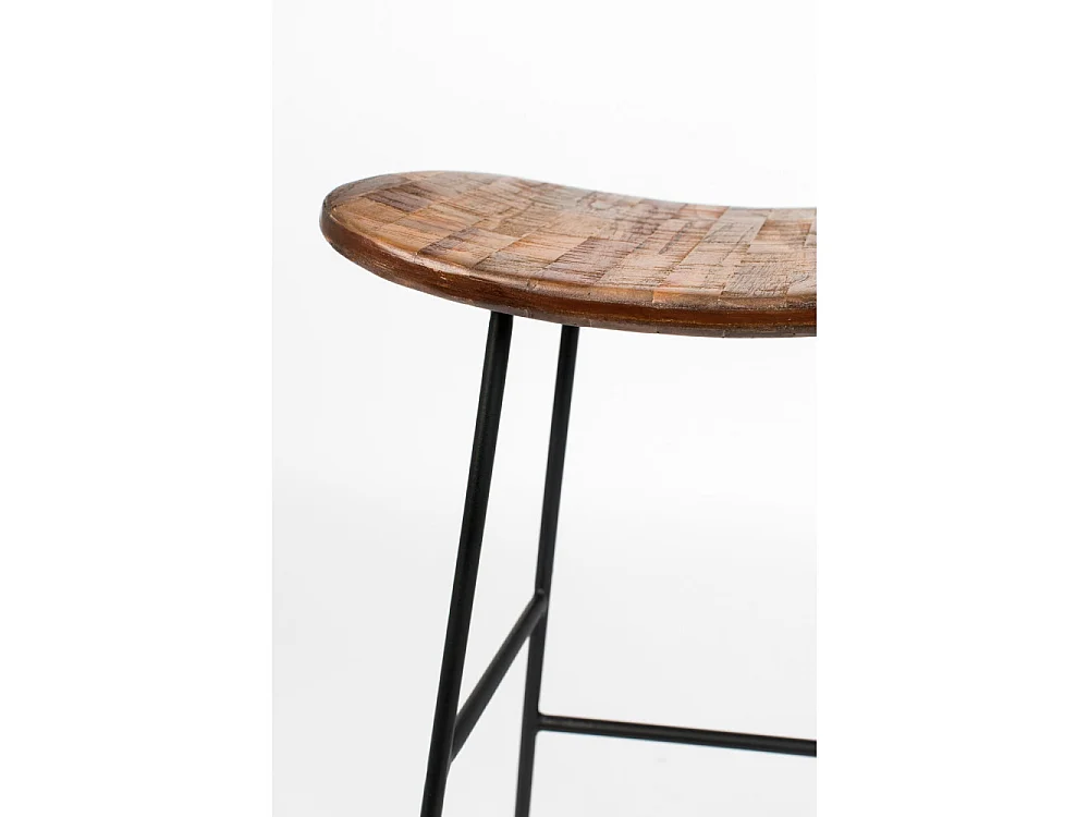 Tangle - Tabouret de bar en teck recyclé et métal H62cm - Naturel