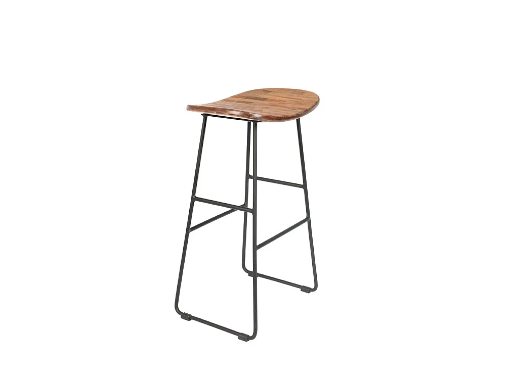 Tangle - Tabouret de bar en teck recyclé et métal H62cm - Naturel