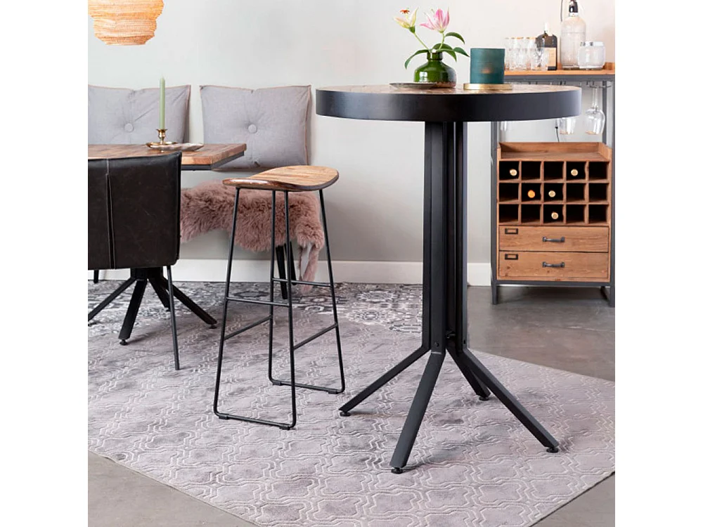 Tangle - Tabouret de bar en teck recyclé et métal H62cm - Naturel