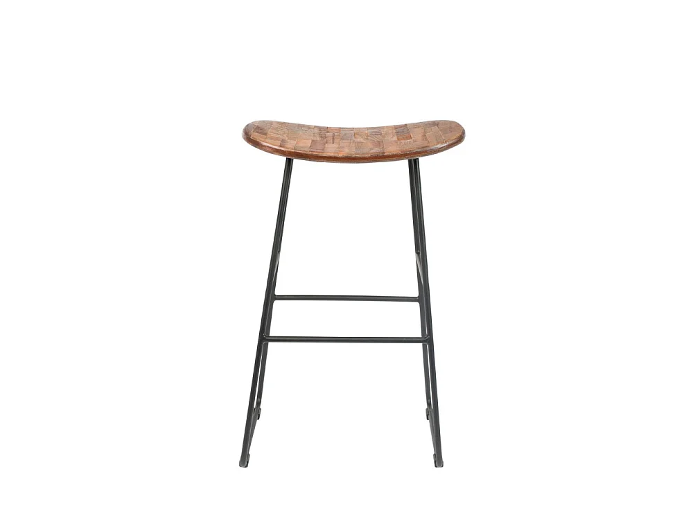 Tangle - Tabouret de bar en teck recyclé et métal H62cm - Naturel