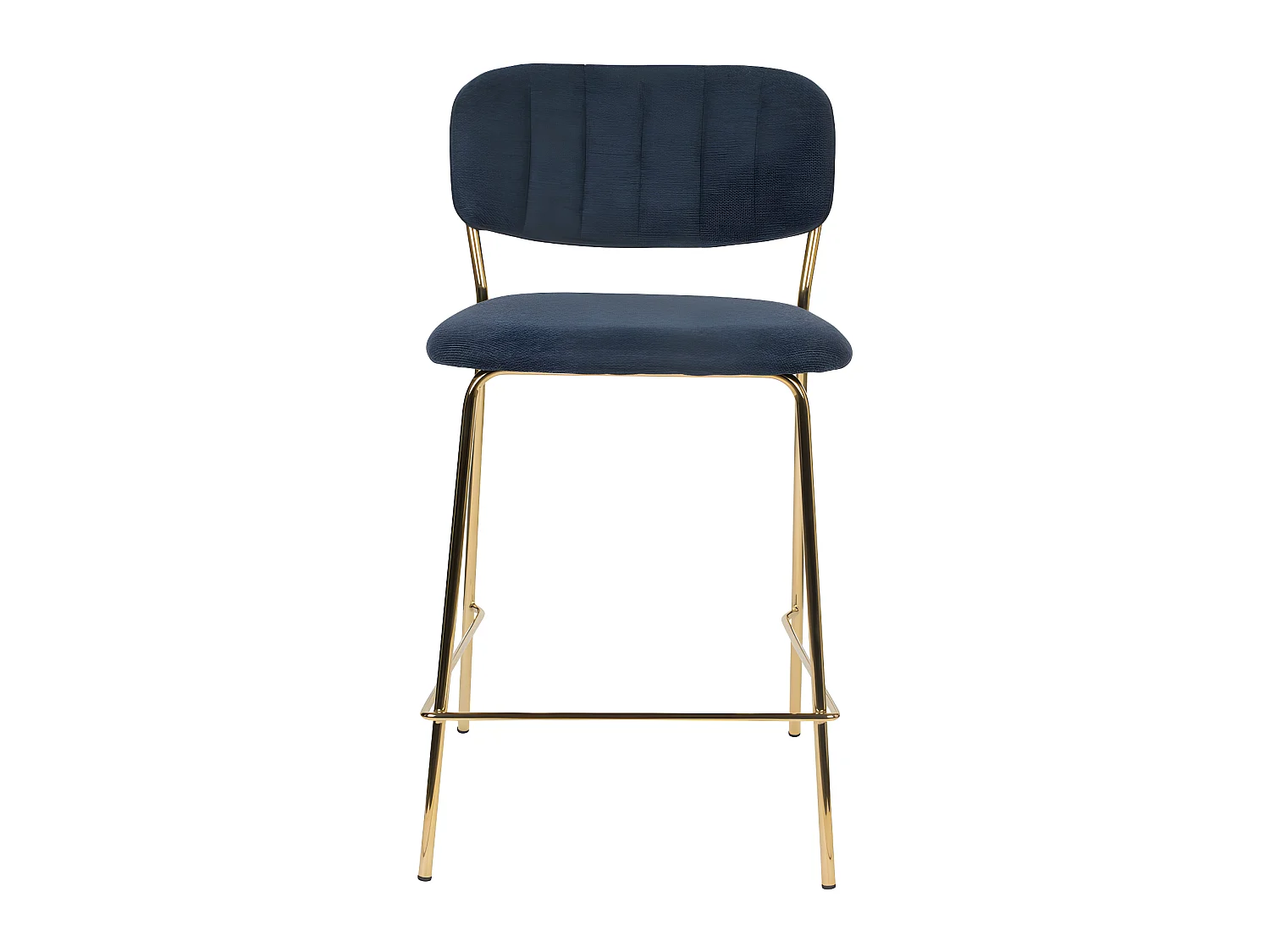 Jolien - Lot de 2 tabourets de bar en tissu avec pieds dorés H65cm - Bleu foncé