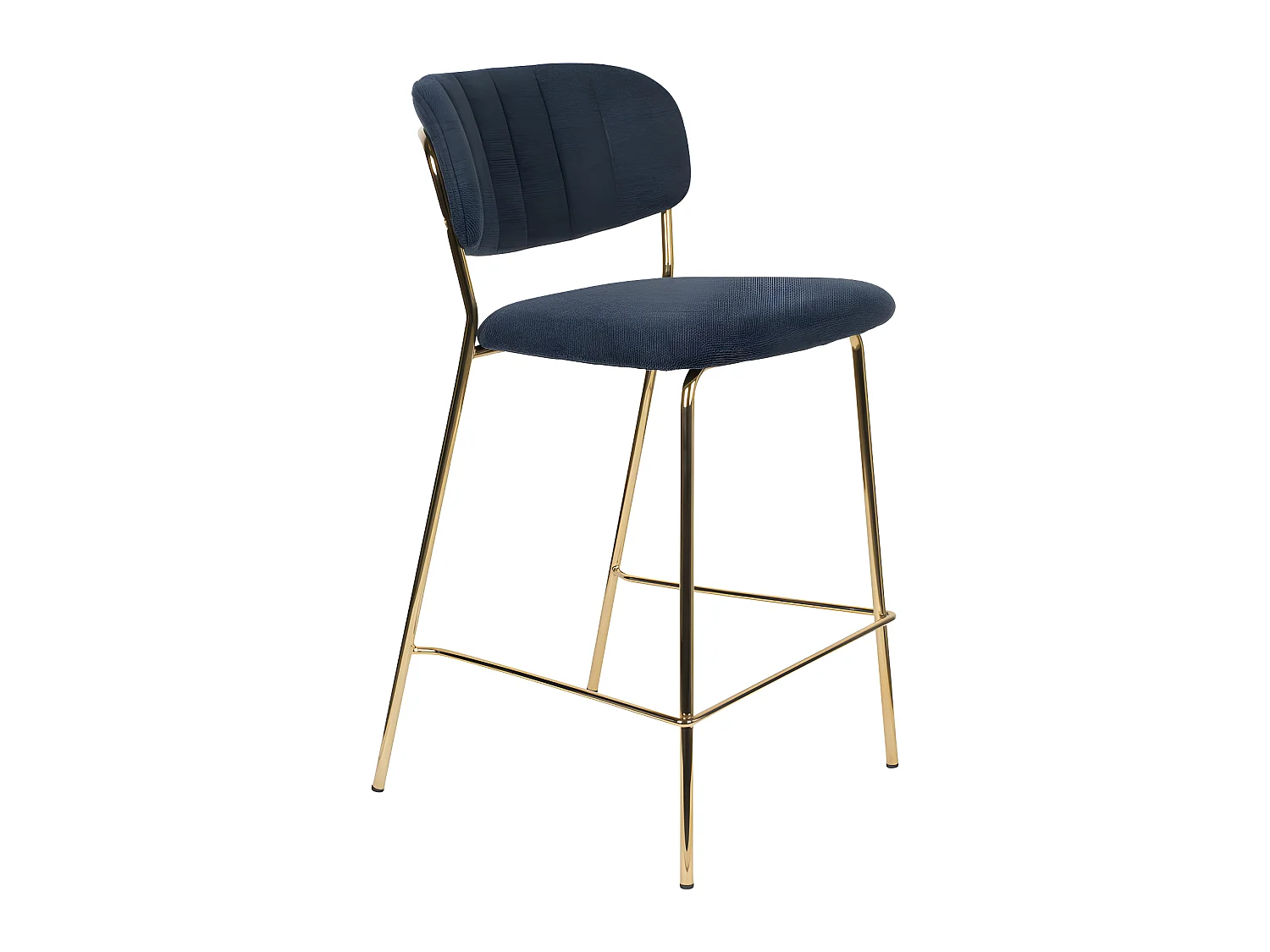 Jolien - Lot de 2 tabourets de bar en tissu avec pieds dorés H65cm - Bleu foncé