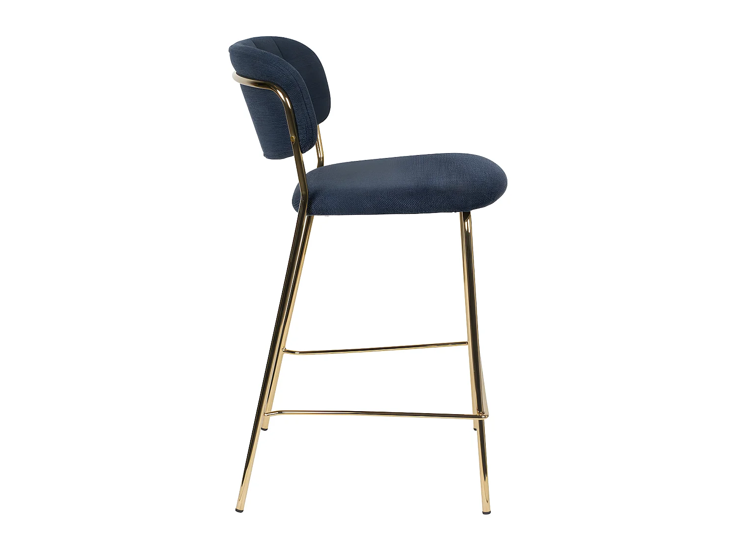 Jolien - Lot de 2 tabourets de bar en tissu avec pieds dorés H65cm - Bleu foncé