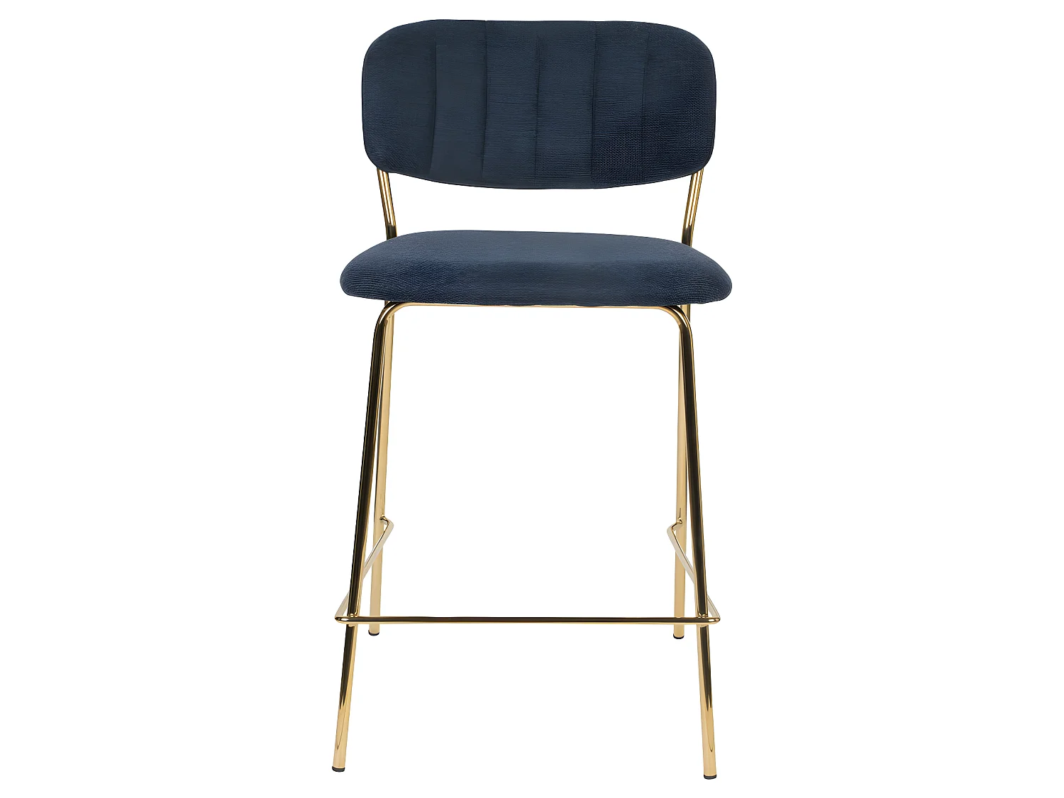 Jolien - Lot de 2 tabourets de bar en tissu avec pieds dorés H65cm - Bleu foncé
