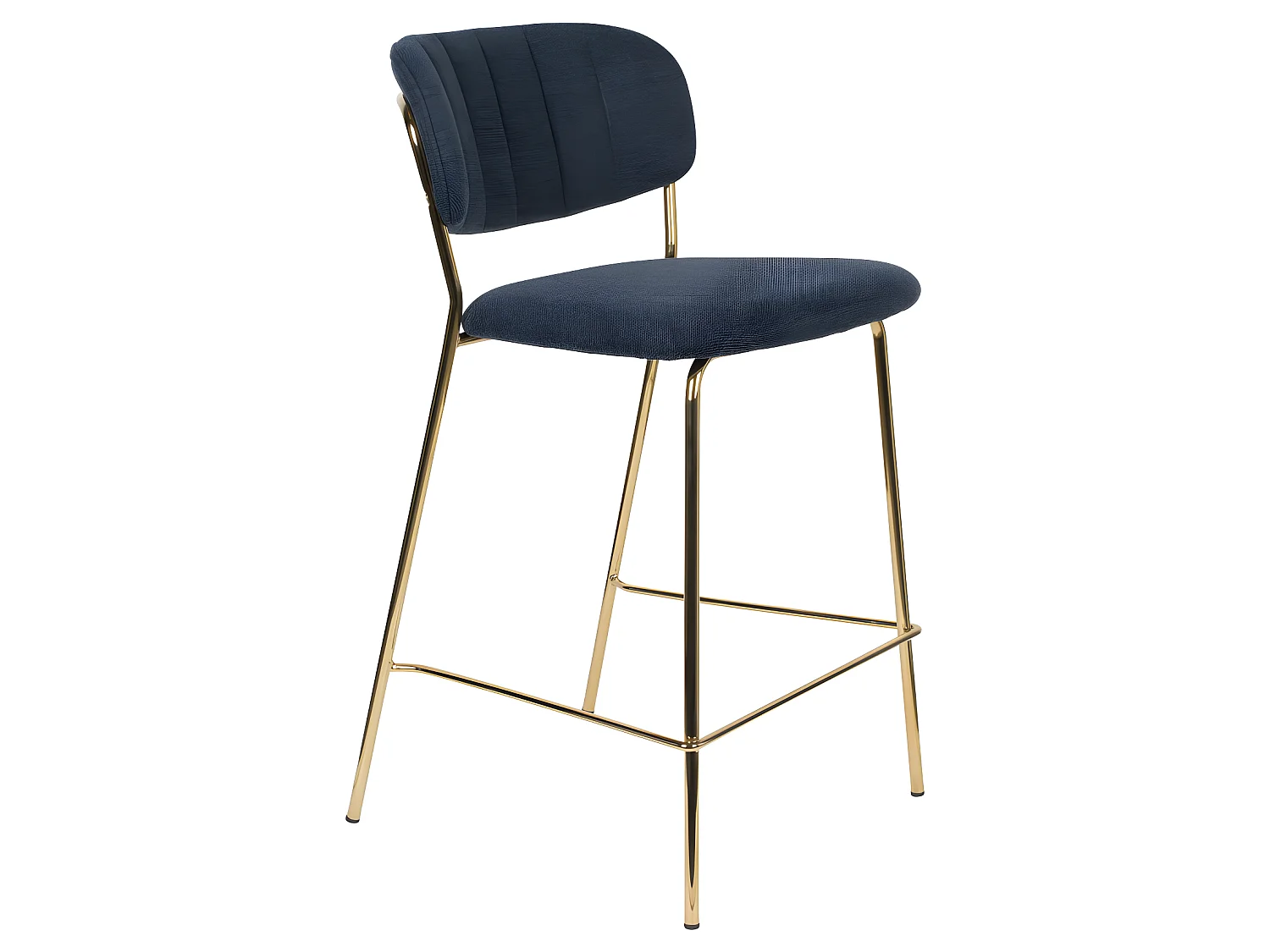 Jolien - Lot de 2 tabourets de bar en tissu avec pieds dorés H65cm - Bleu foncé