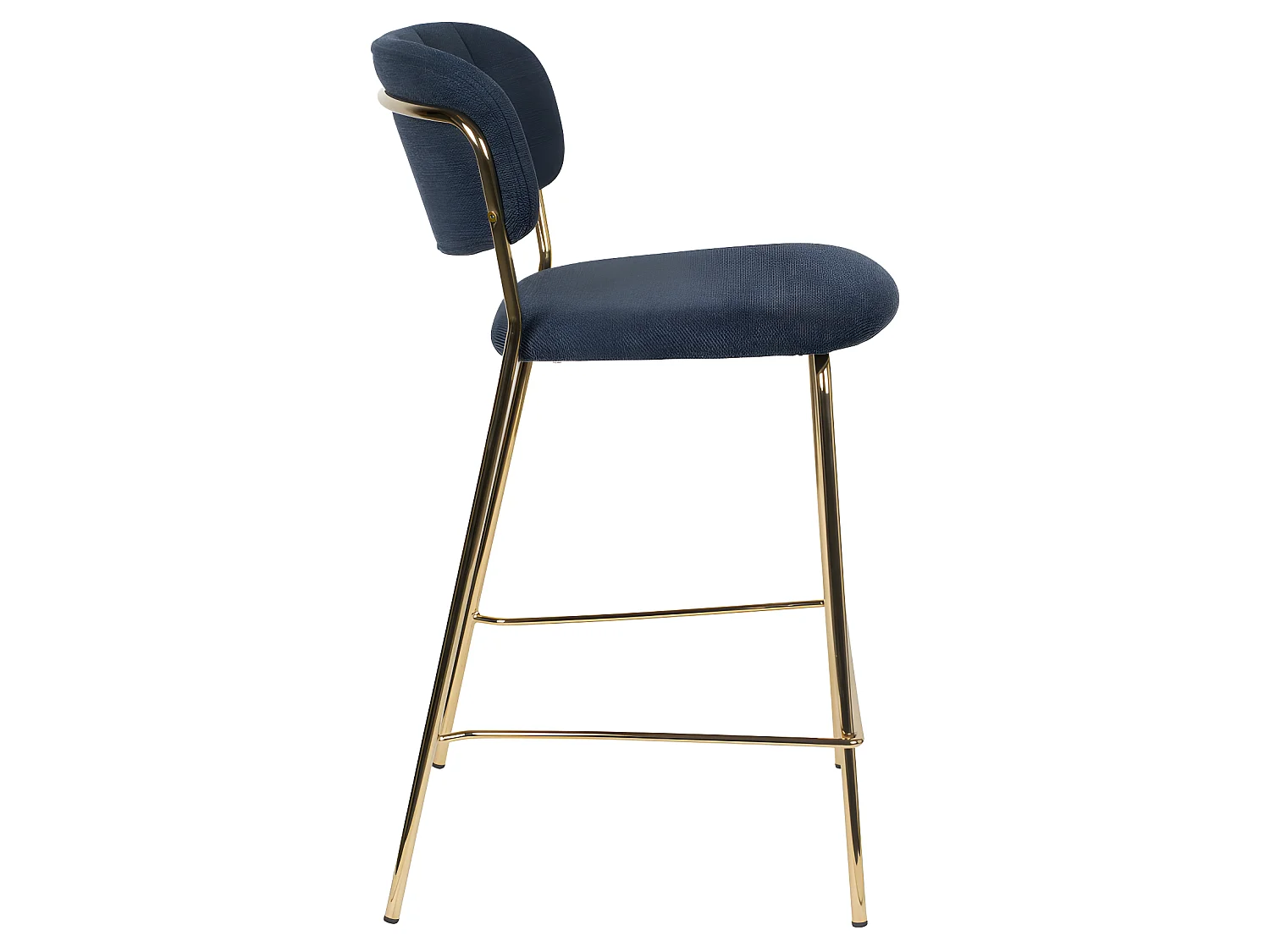 Jolien - Lot de 2 tabourets de bar en tissu avec pieds dorés H65cm - Bleu foncé