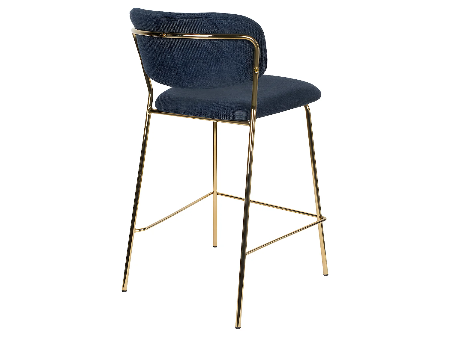 Jolien - Lot de 2 tabourets de bar en tissu avec pieds dorés H65cm - Bleu foncé