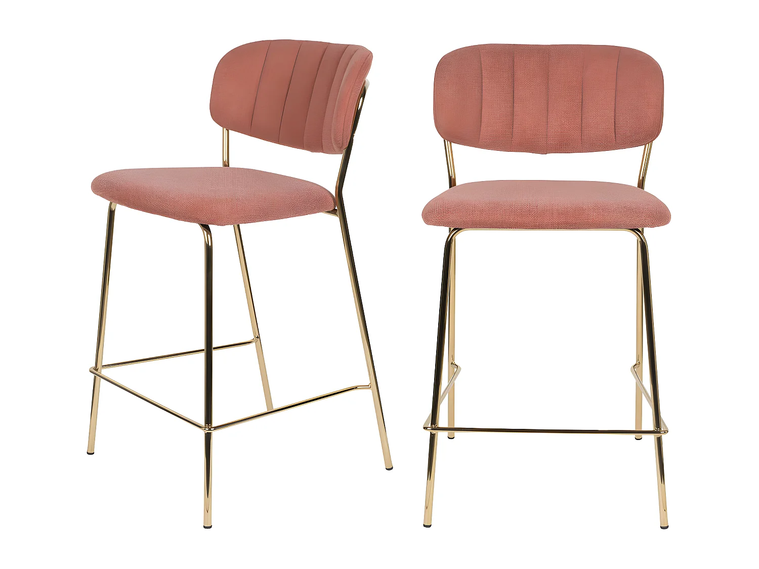Jolien - Lot de 2 tabourets de bar en tissu avec pieds dorés H65cm - Rose