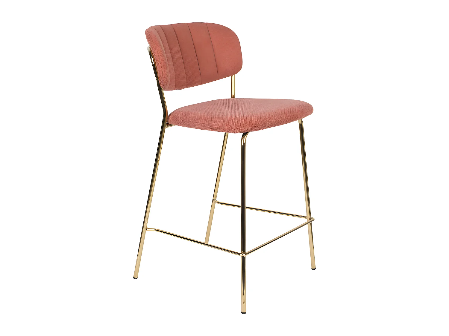 Jolien - Lot de 2 tabourets de bar en tissu avec pieds dorés H65cm - Rose