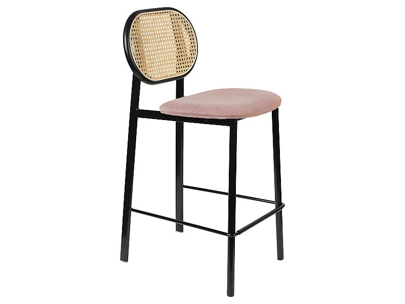 Spike - Tabouret de bar en tissu et cannage H65cm - Rose