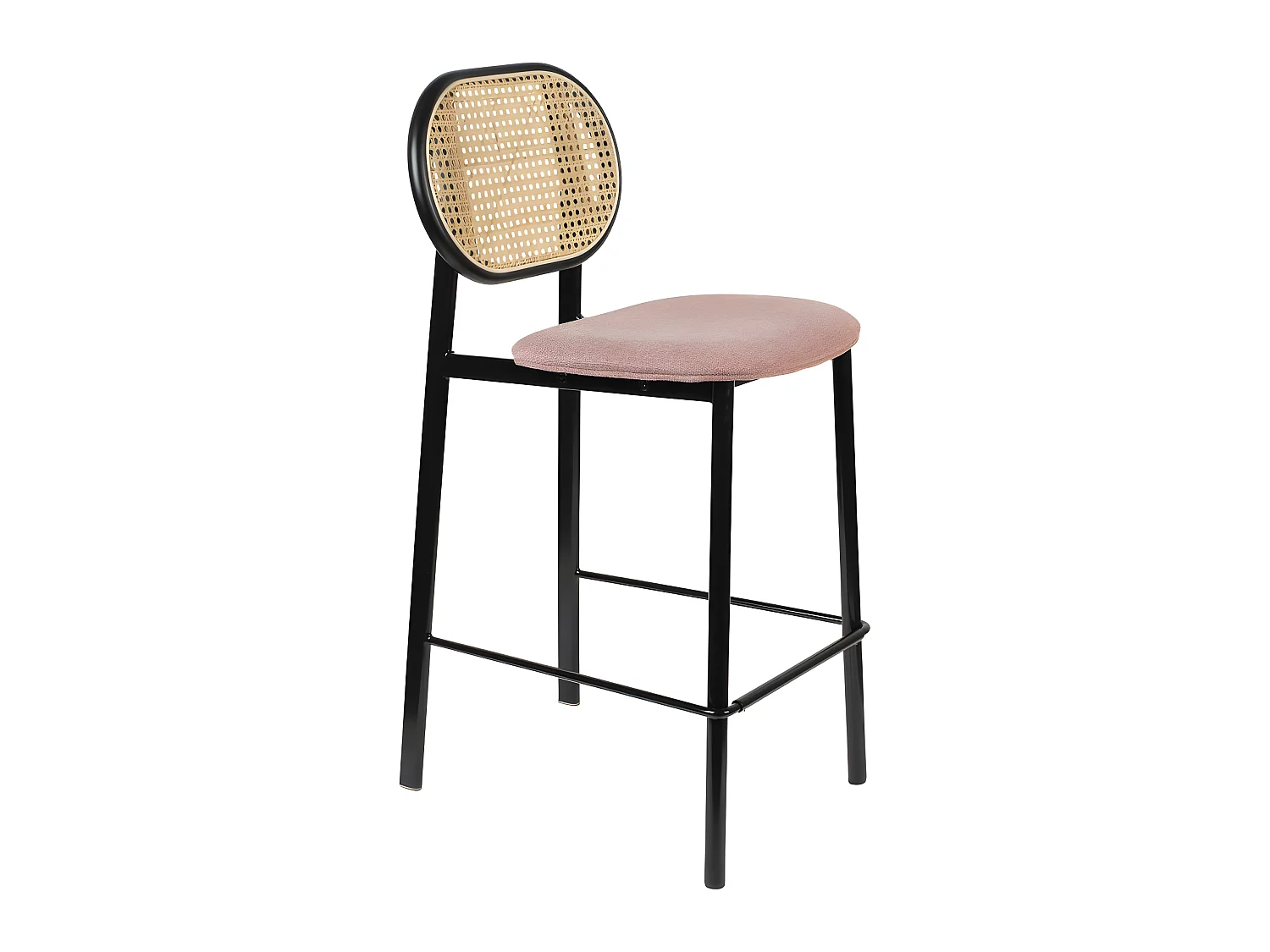 Spike - Tabouret de bar en tissu et cannage H65cm - Rose