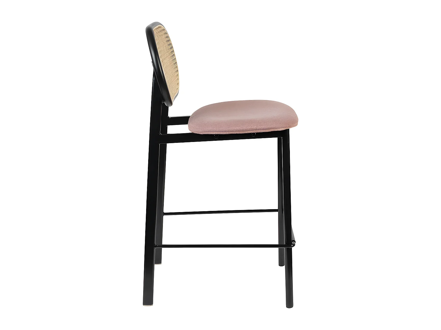 Spike - Tabouret de bar en tissu et cannage H65cm - Rose