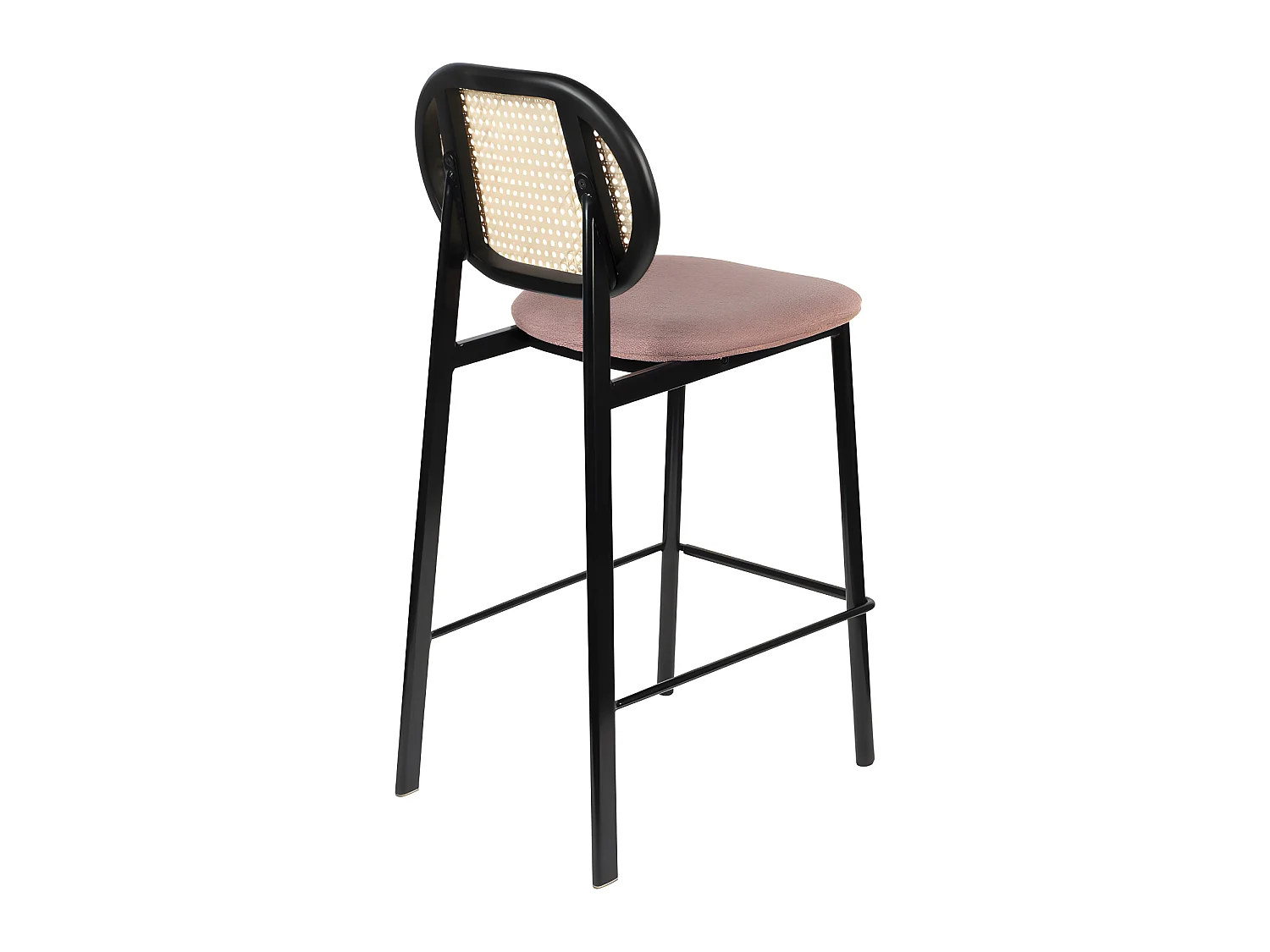 Spike - Tabouret de bar en tissu et cannage H65cm - Rose