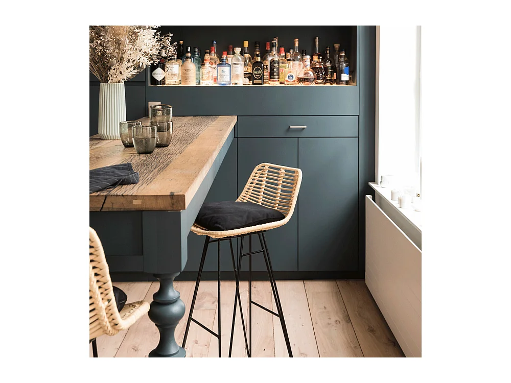 Capurgana - Lot de 2 chaises de bar design en rotin H67cm - Naturel