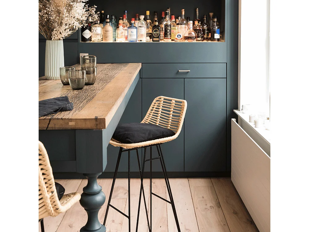 Capurgana - Lot de 2 chaises de bar design en rotin H67cm - Naturel