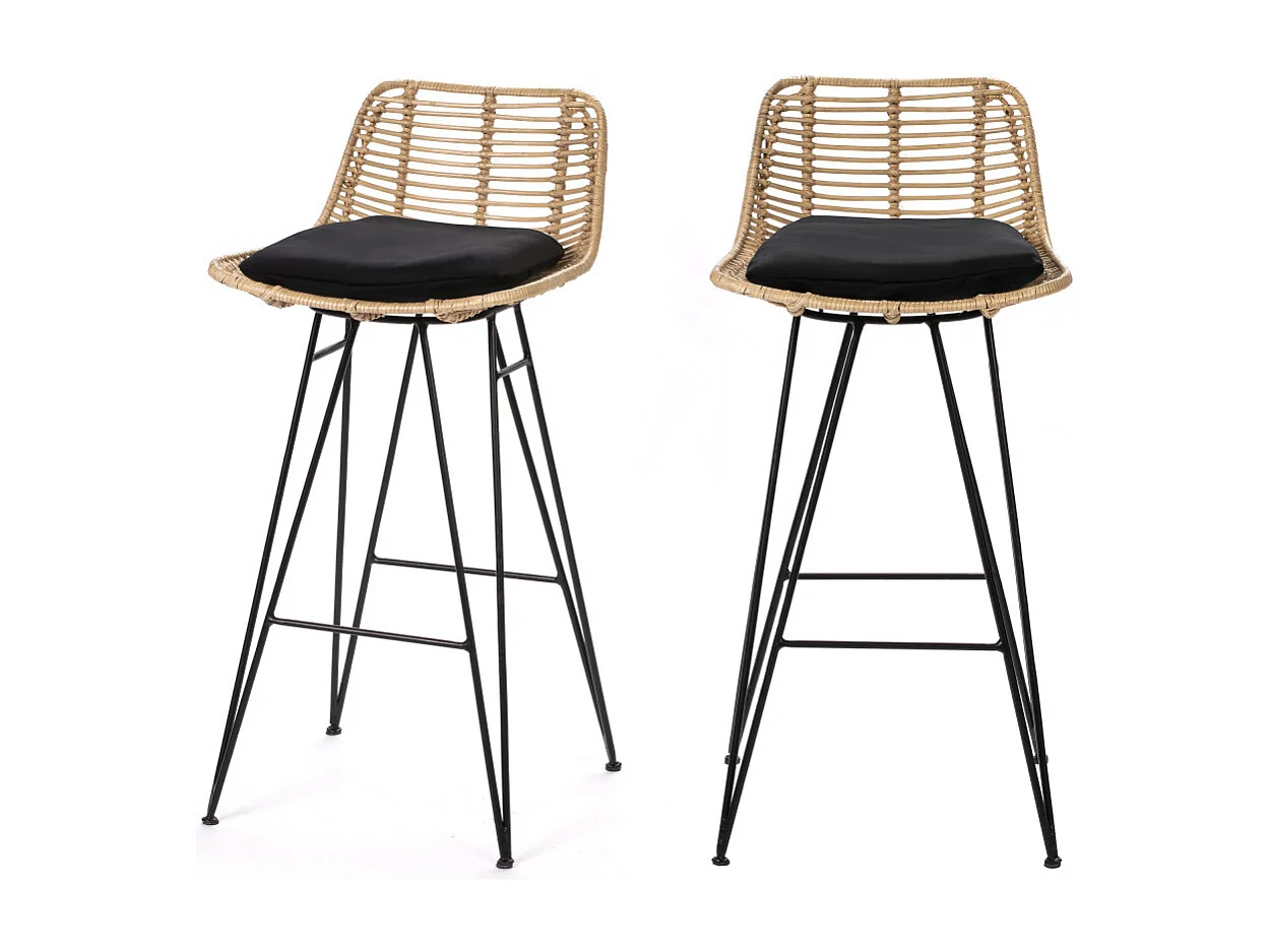 Capurgana - Lot de 2 chaises de bar design en rotin H67cm - Naturel