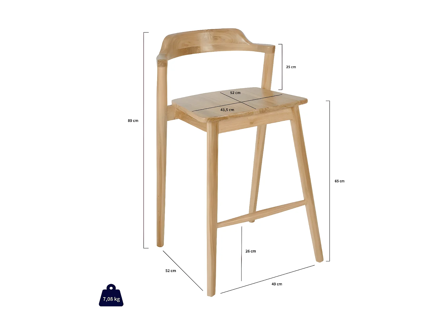Joko - Lot de 2 chaises de bar en teck H65cm - Bois