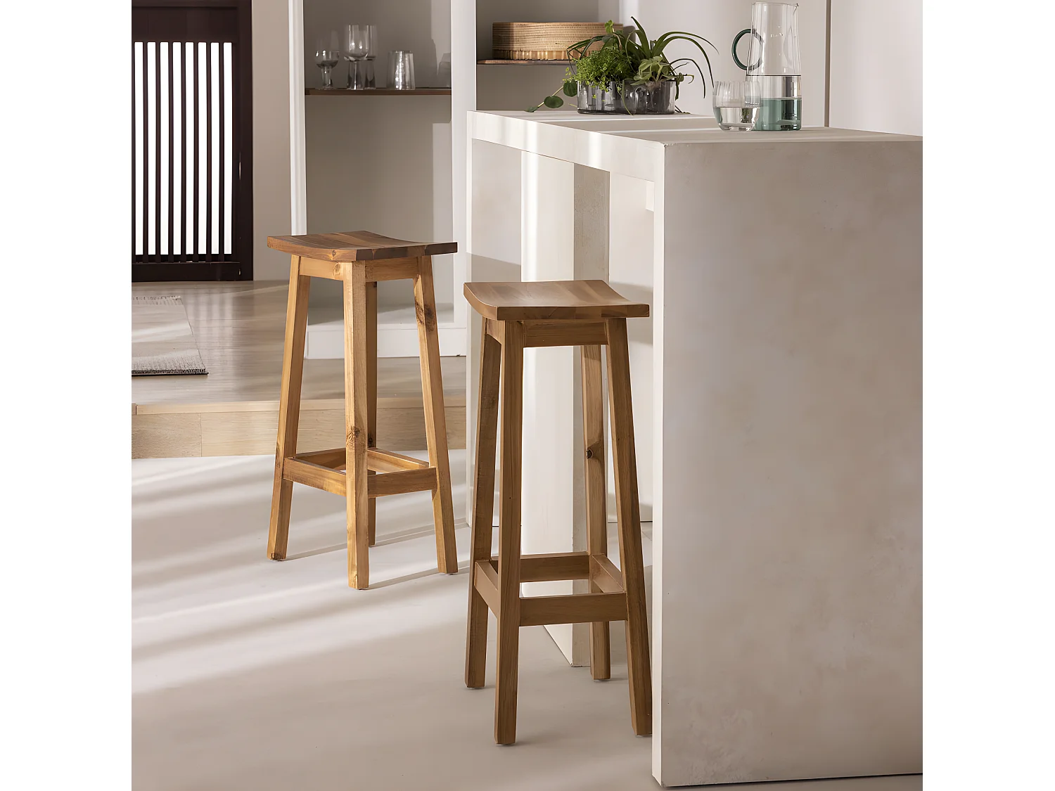 Hanotilo - Tabouret de bar en acacia H66cm - Bois