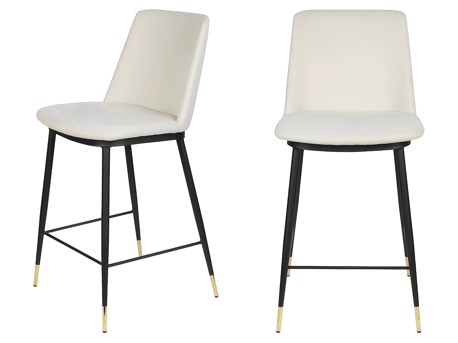 Lionel - Lot de 2 tabourets de bar en tissu et métal H65cm - Beige