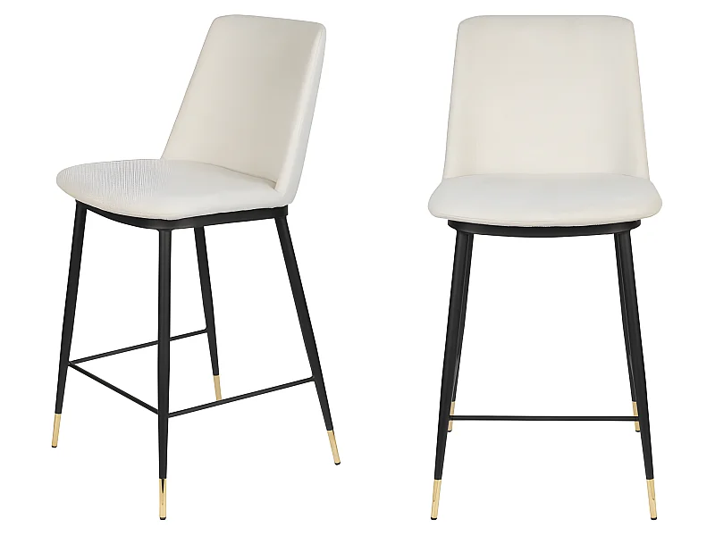 Lionel - Lot de 2 tabourets de bar en tissu et métal H65cm - Beige