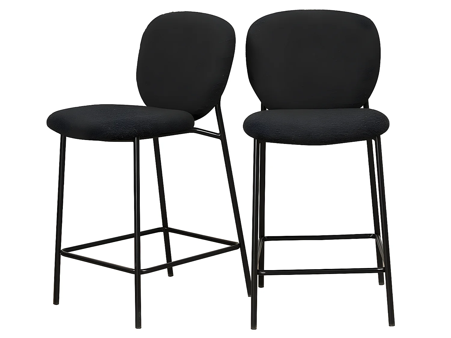 DALBY - Lot de 2 tabourets de bar en tissu bouclette et métal H65cm - Noir