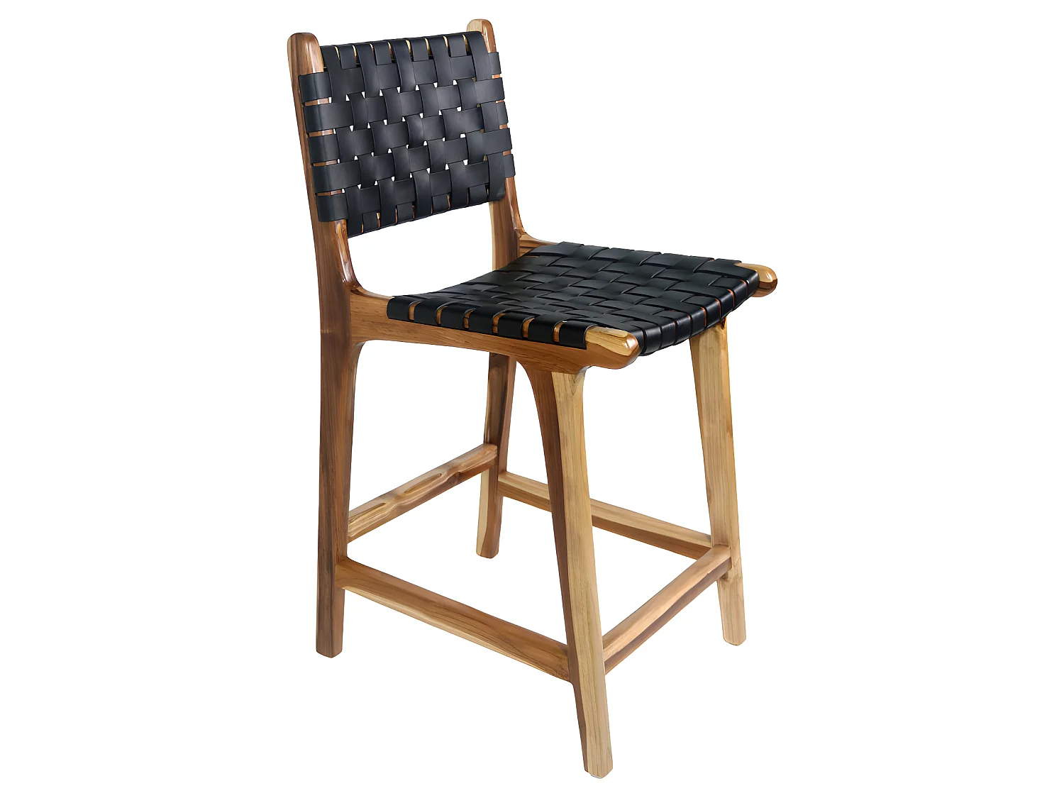 Perugia Barhocker Teak Leder natur, schwarz.