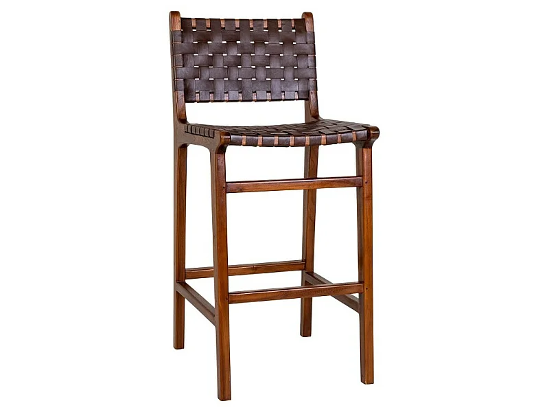 Perugia Barhocker Teak Leder natur, schwarz.