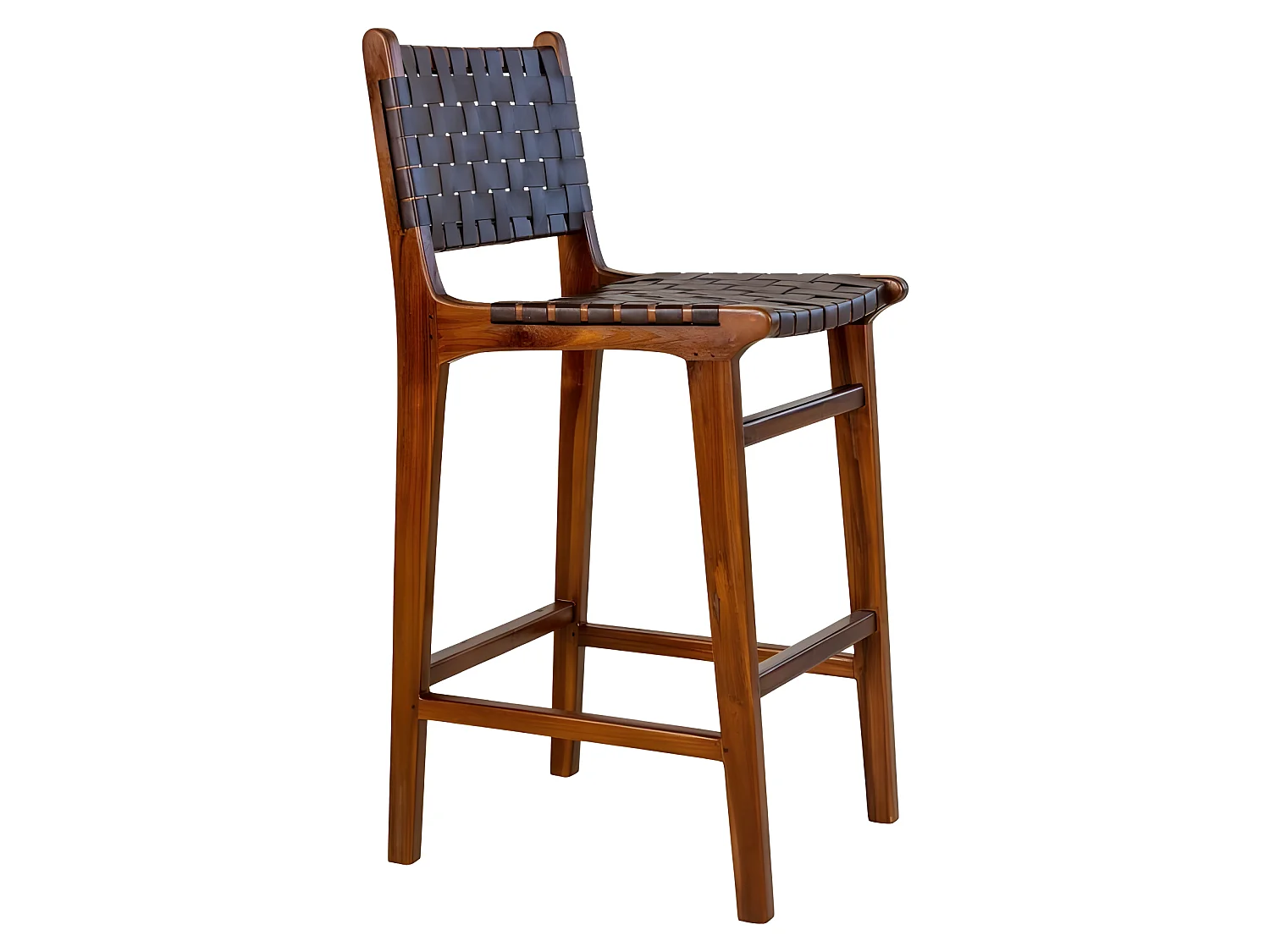 Perugia Barhocker Teak Leder natur, schwarz.