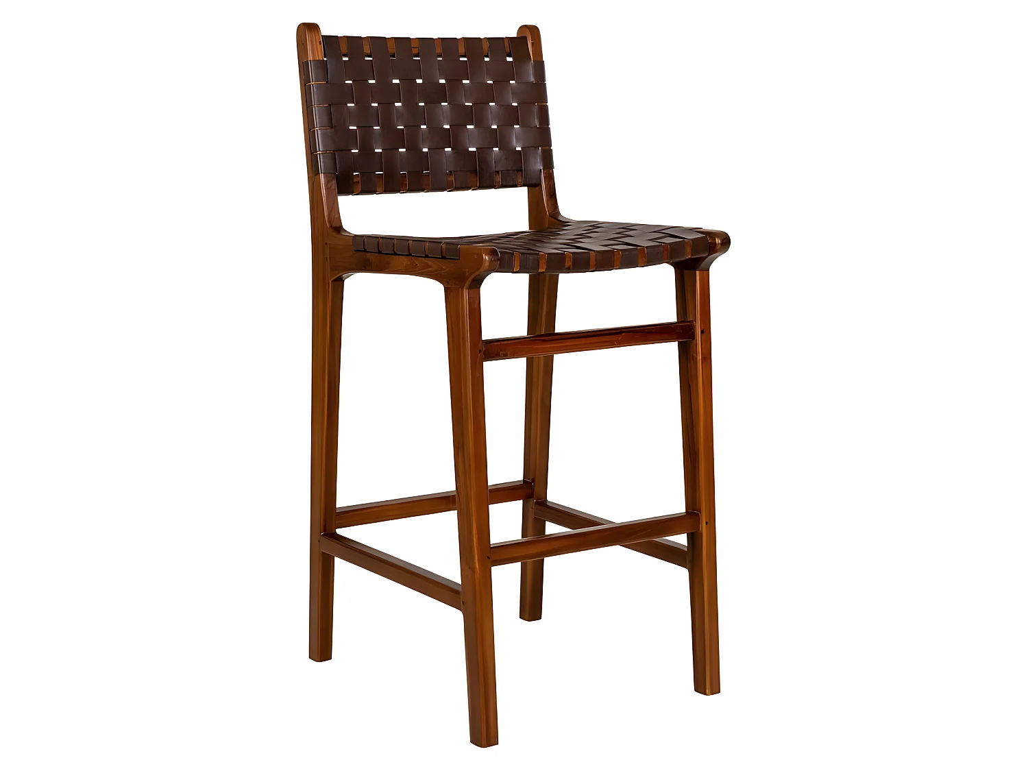 Perugia Barhocker Teak Leder natur, schwarz.