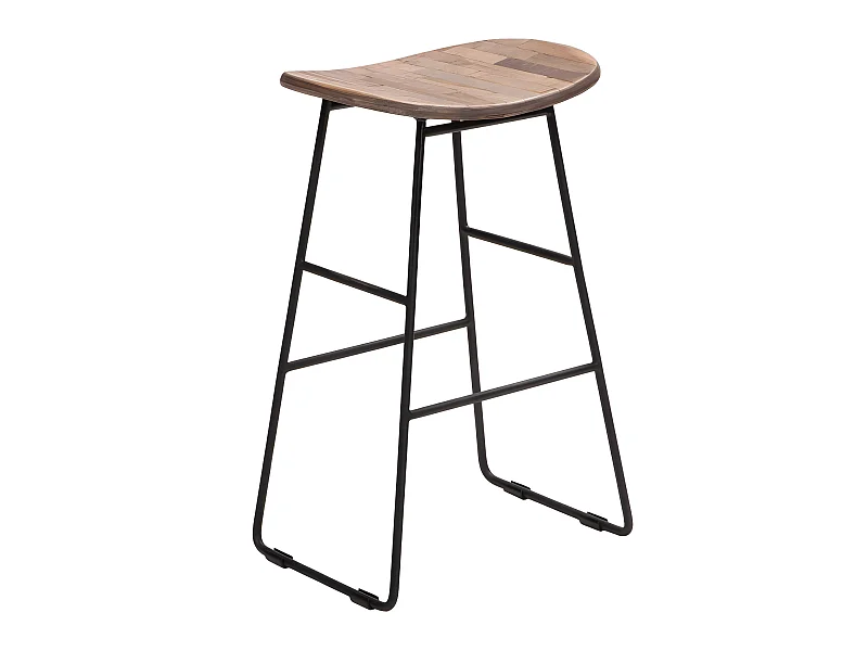 Kabayan - Tabouret de bar en teck recyclé et métal H65cm - Bois clair