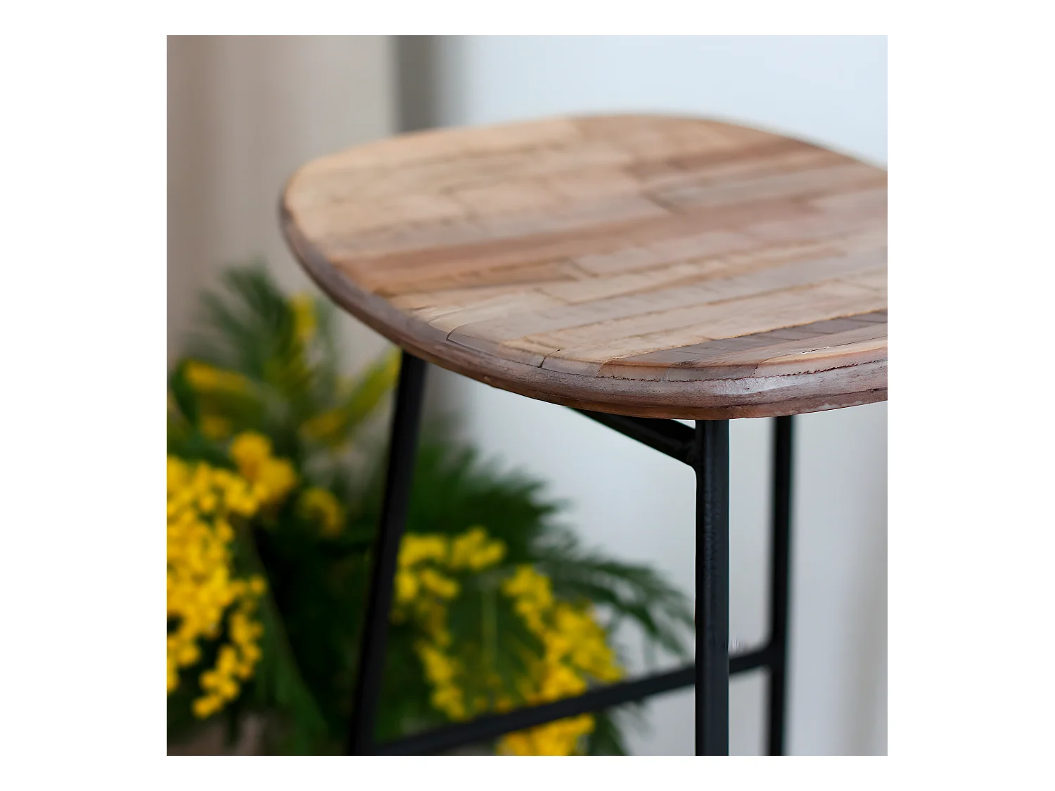 Kabayan - Tabouret de bar en teck recyclé et métal H65cm - Bois clair