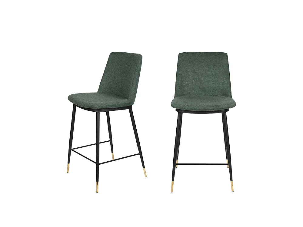 Lionel - Lot de 2 tabourets de bar en tissu et métal H65cm - Vert