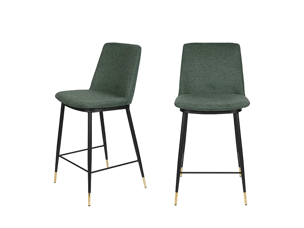 Lionel - Lot de 2 tabourets de bar en tissu et métal H65cm - Vert