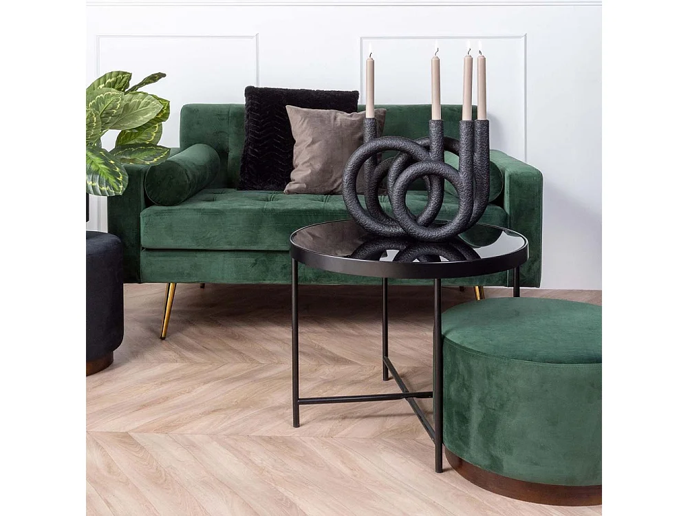 Grand pouf rond en velours et bois Vert foncé