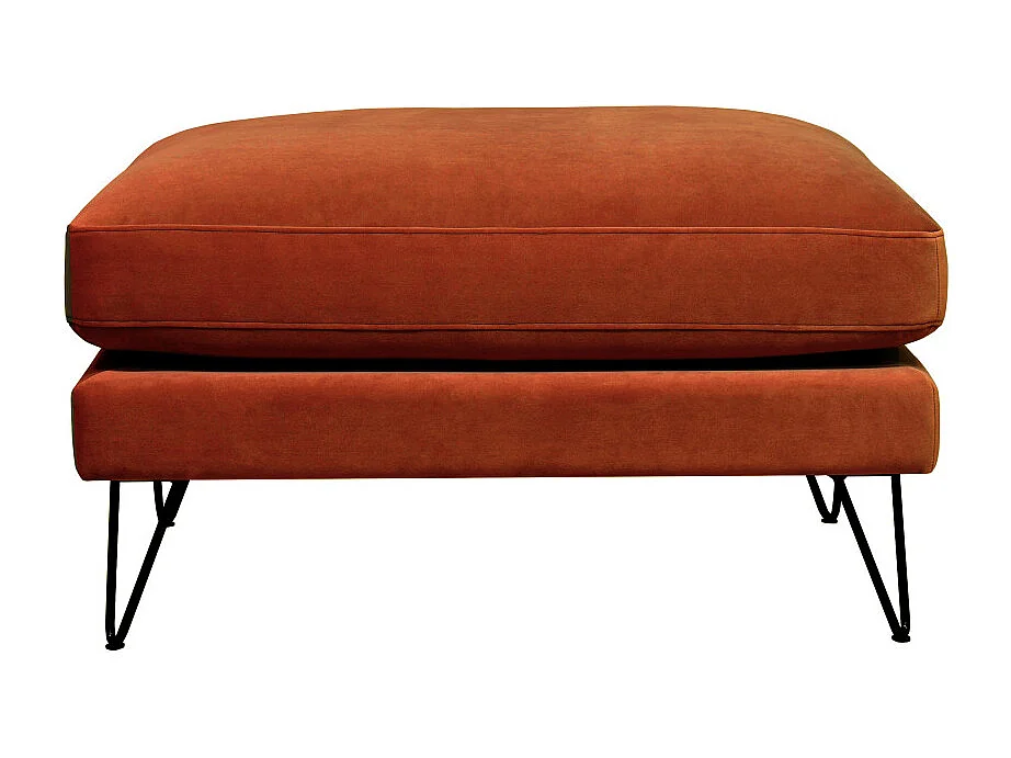 Villabon - Pouf en velours pieds épingles noirs - Rouille