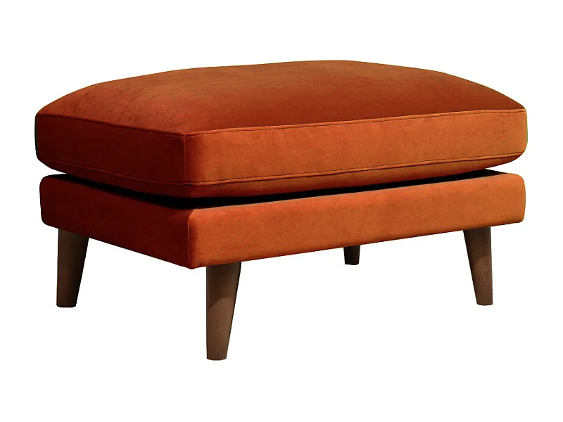 Villabon - Pouf en velours pieds bois foncé - Rouille