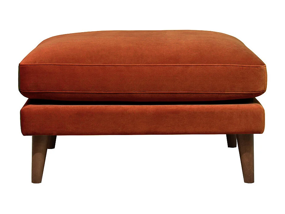 Villabon - Pouf en velours pieds bois foncé - Rouille