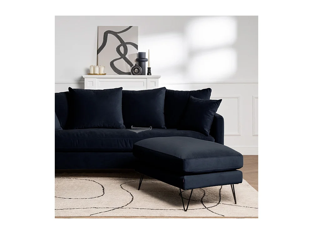 Villabon - Pouf en velours pieds épingles noirs - Bleu marine