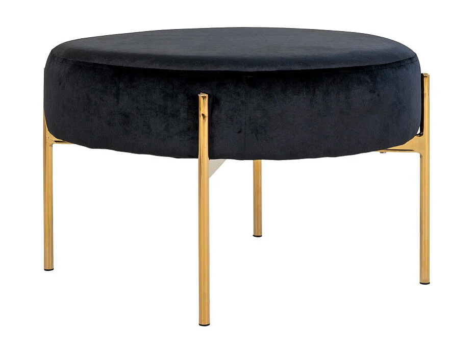 Amadora poef velour zwart, messing look.