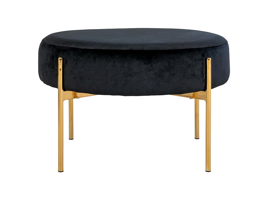 Amadora - Pouf rond en velours et pieds dorés ø61cm - Couleur - Noir